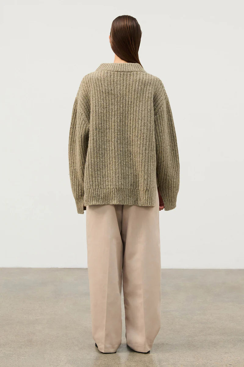 OLIVE MERINO WOOL BLEND KNIT JUMPER