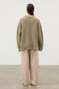 OLIVE MERINO WOOL BLEND KNIT JUMPER
