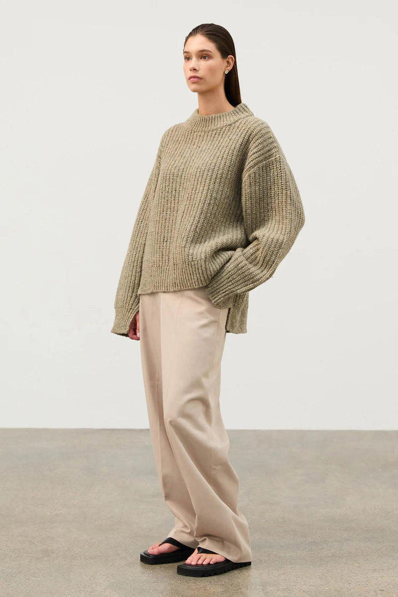 OLIVE MERINO WOOL BLEND KNIT JUMPER