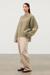 OLIVE MERINO WOOL BLEND KNIT JUMPER