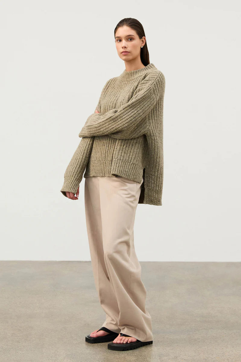 OLIVE MERINO WOOL BLEND KNIT JUMPER