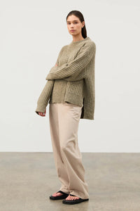 OLIVE MERINO WOOL BLEND KNIT JUMPER