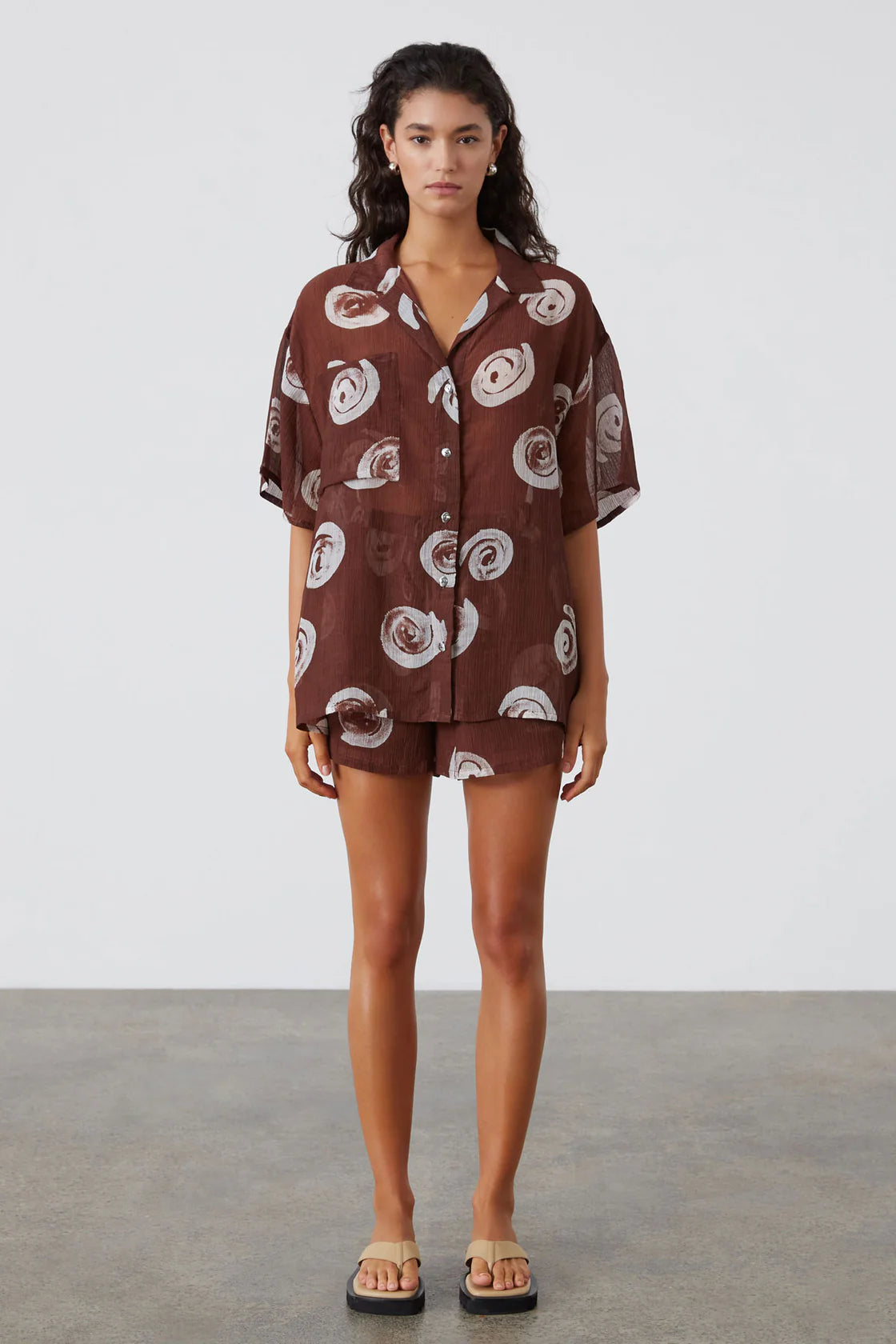 COCOA SWIRL SHEER TEXTURAED SHIRT