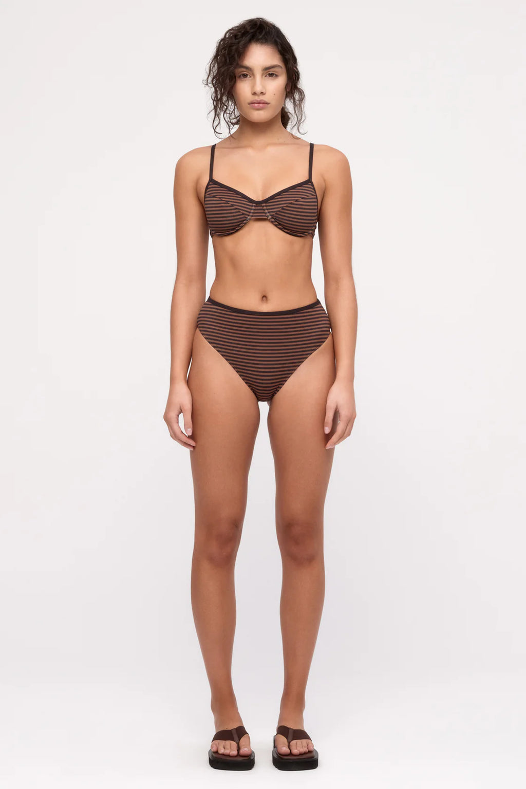 Zulu & Zephyr Balconette Bra Cup Top Brown Stripe