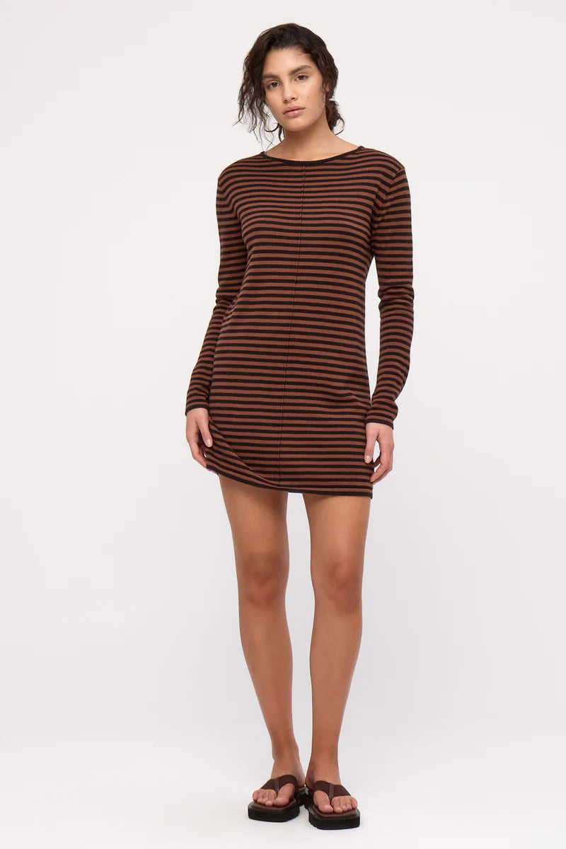 Zulu & Zephyr Knit Mini Dress Brown Stripe