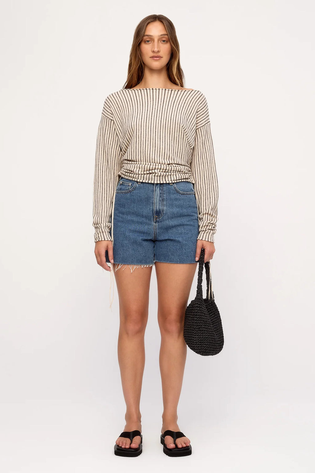 Zulu & Zephyr Natural Pin Stripe Semi Sheer Knit Top