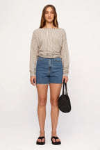 Zulu & Zephyr Natural Pin Stripe Semi Sheer Knit Top
