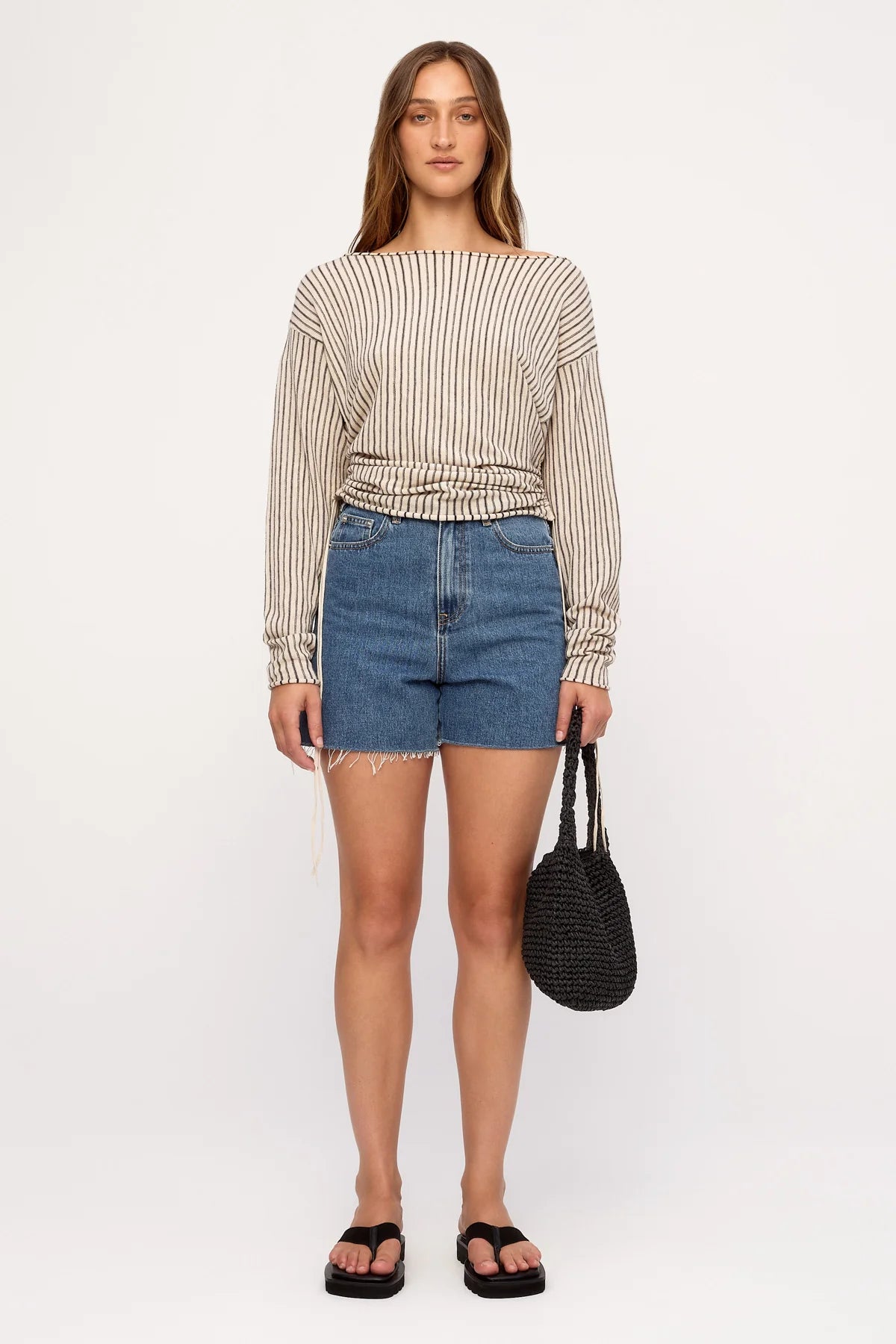 Zulu & Zephyr Natural Pin Stripe Semi Sheer Knit Top