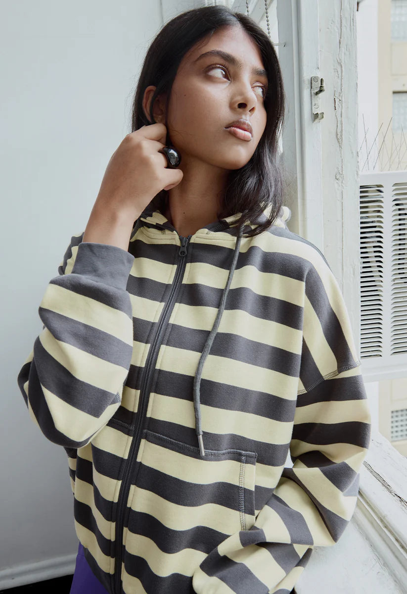 Olga Joan Zip Hoodie Limone Stripe