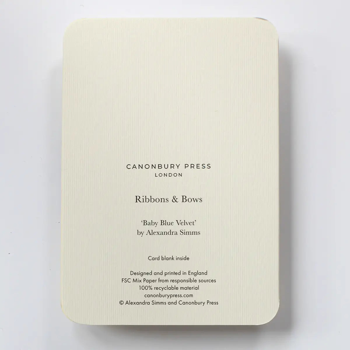 Canonbury Press Baby Blue Velvet Bow Greeting Card