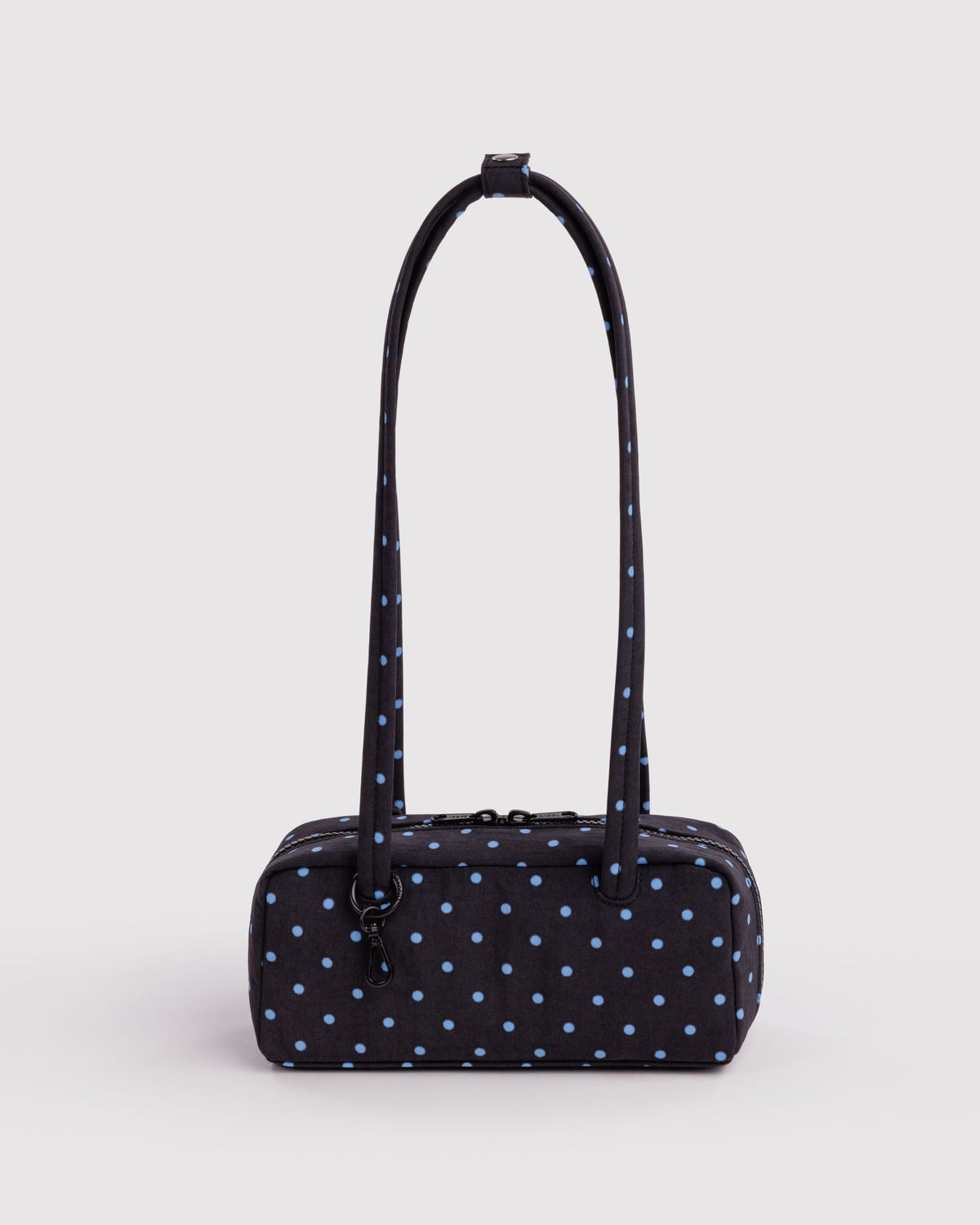 Baggu Small Nylon Bowler Bag Black and Sky Blue Micro Dot 1