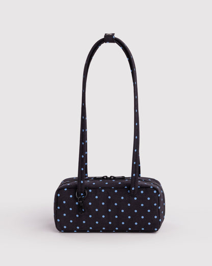 Baggu Small Nylon Bowler Bag Black and Sky Blue Micro Dot 1