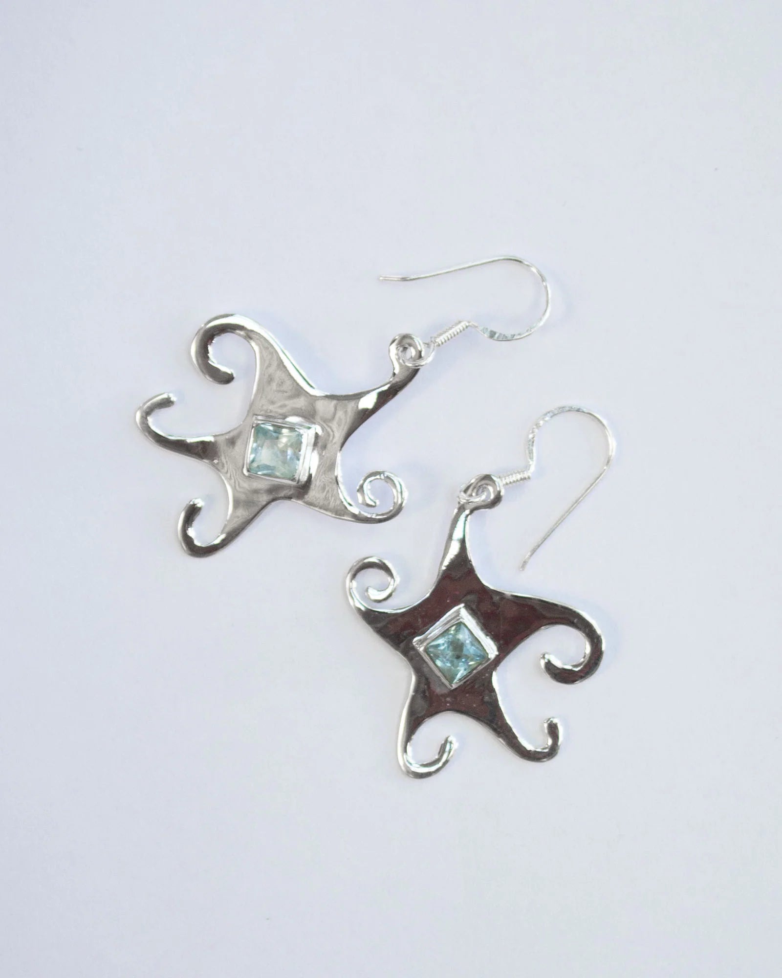 Jester Bloom Blue Topaz Whimsical Star Earrings