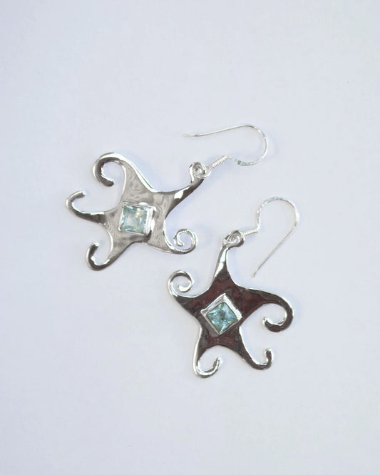 Jester Bloom Blue Topaz Whimsical Star Earrings