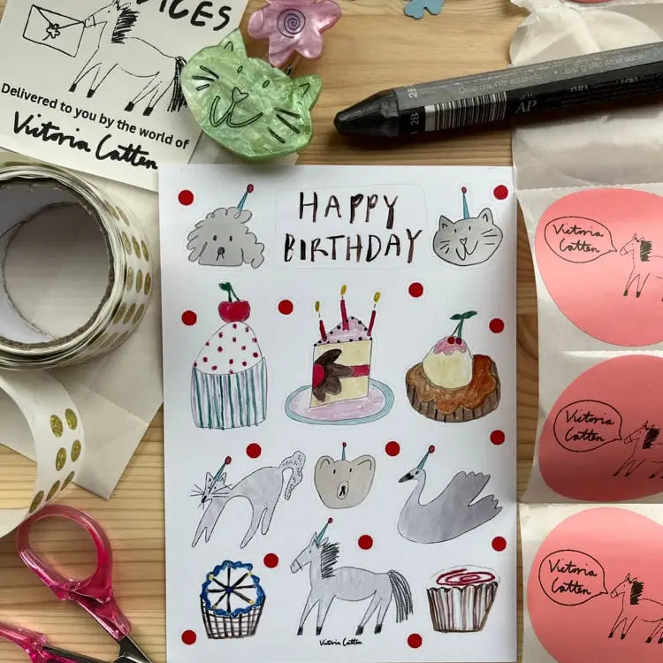 Victoria Catten Happy Birthday Animal Pals Sticker Sheet