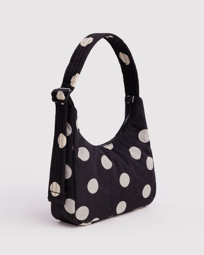 Baggu Mini Nylon Shoulder Bag Black and Cream Polka Dot