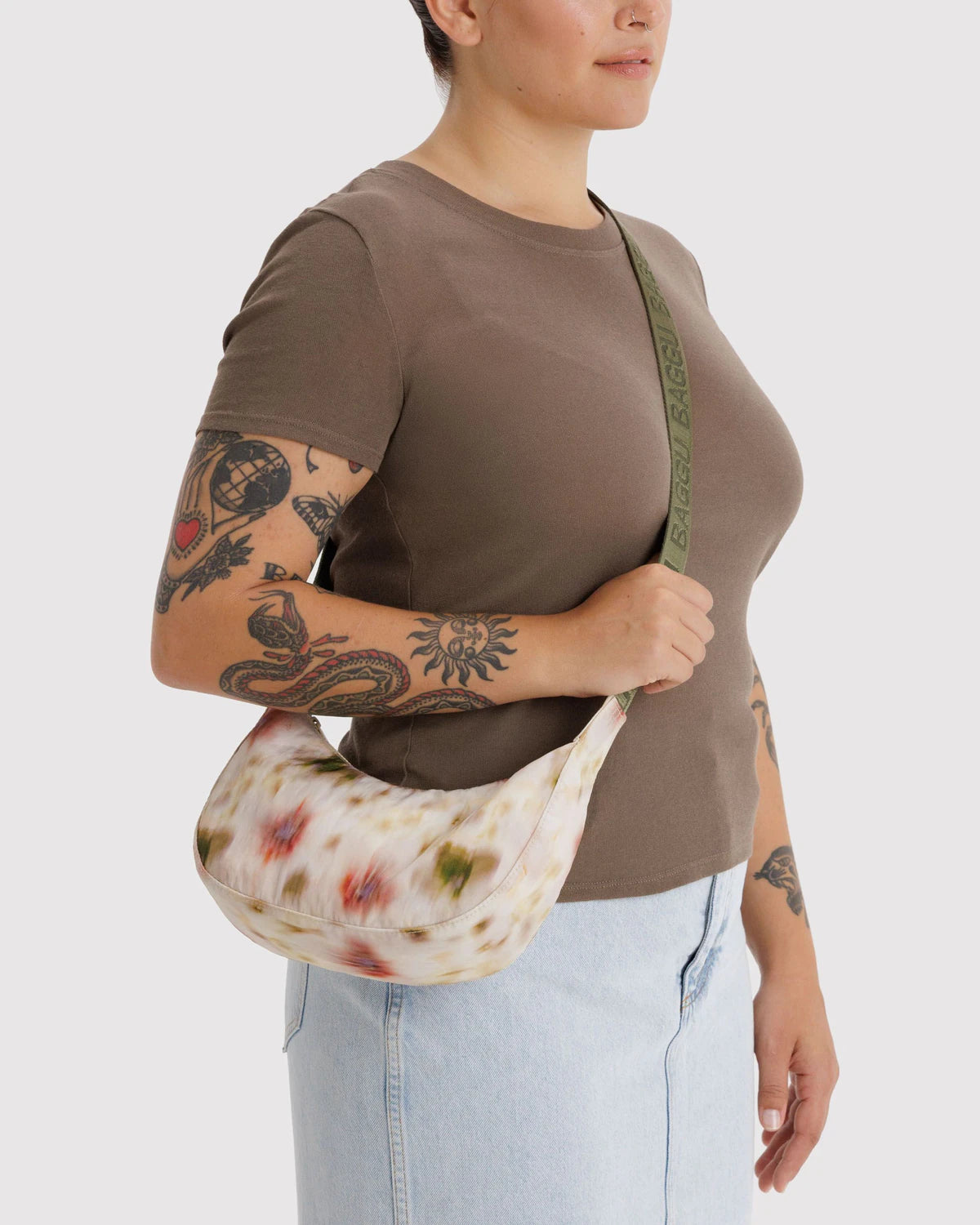 SMALL NYLON CRESCENT BAG | ABSTRACT FLORAL