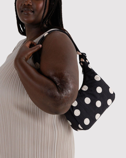 Baggu Mini Nylon Shoulder Bag Black and Cream Polka Dot