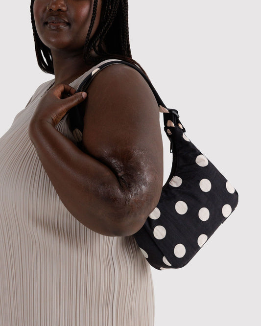 Baggu Mini Nylon Shoulder Bag Black and Cream Polka Dot