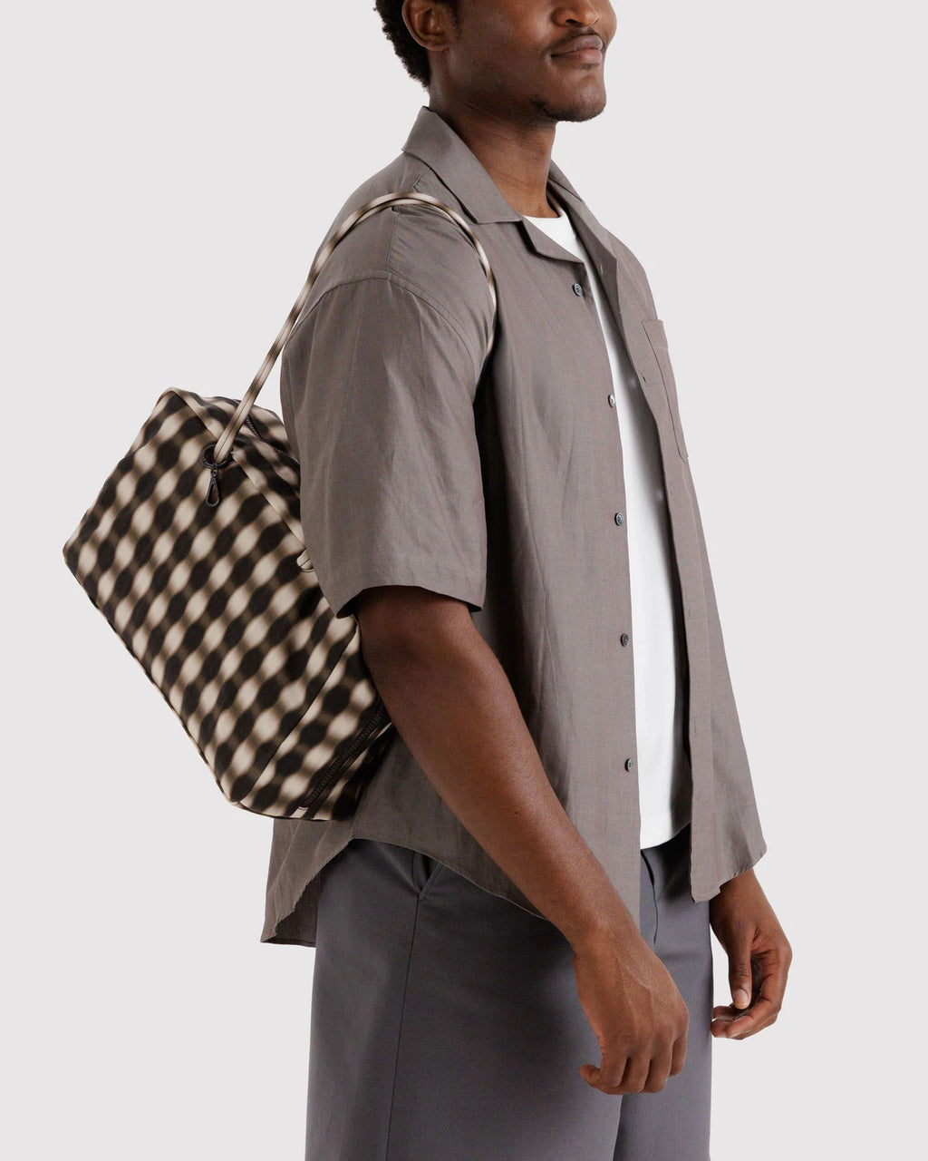 MEDIUM NYLON BOWLER BAG | BLURRED GINGHAM