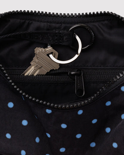 Baggu Small Nylon Crescent Bag Black and Sky Blue Micro Dot