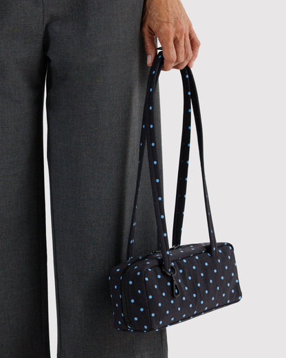Baggu Small Nylon Bowler Bag Black and Sky Blue Micro Dot 3