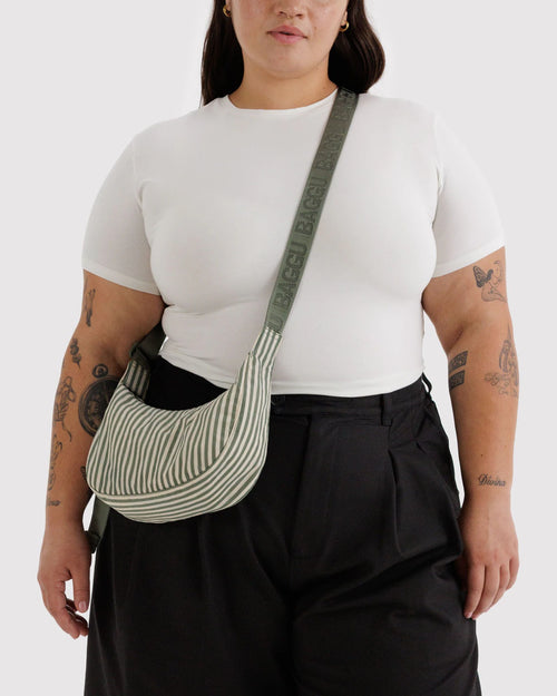 BAGGU SMALL NYLON CRESCENT BAG | SAGE STRIPE