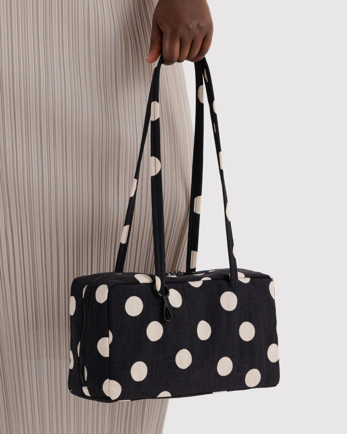 Baggu Nylon Bowler Bag Black and Cream Polka Dot 3