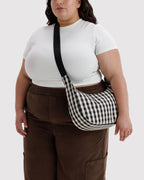 Baggu Medium Nylon Cresent Bag Black and Cream Gingham