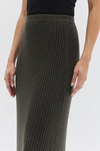 WOOL CASHMERE RIB SKIRT | DARK OLIVE