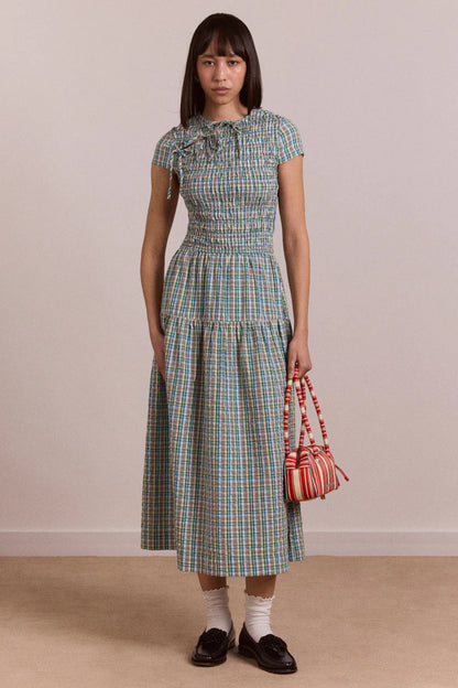 Damson Madder Ebba Midi Dress Picnic Blue Check