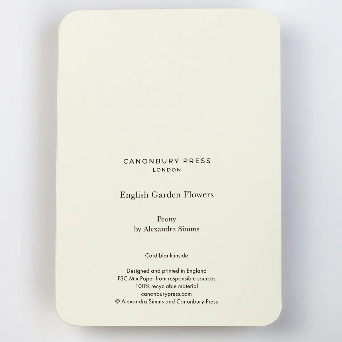 Canonbury Press Peony Greeting Card Birthday Card