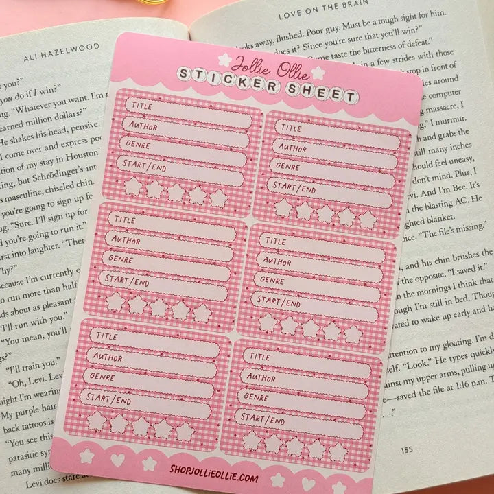 Jollie Ollie Designs Pink Gingham Book Review Sticker Sheet