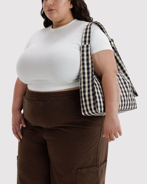 Baggu Nylon Shoulder Bag Black and Cream Gingham