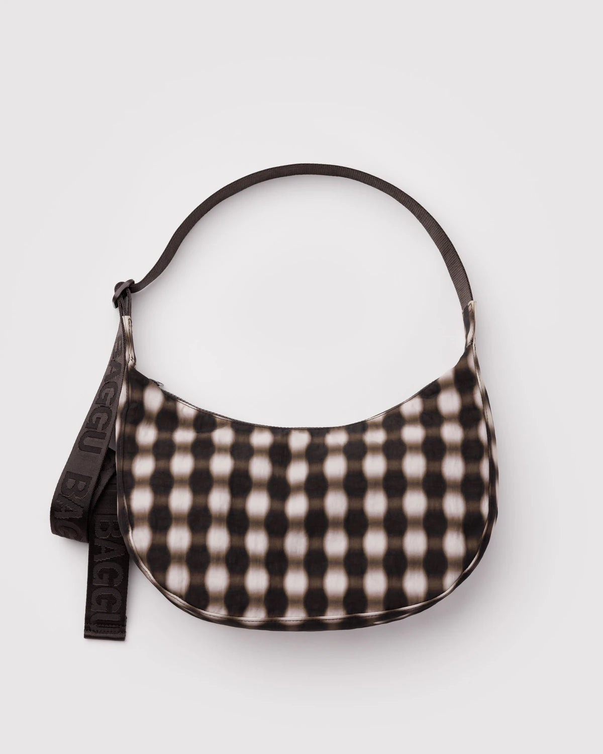 MEDIUM NYLON CRESCENT BAG | BLURRED GINGHAM