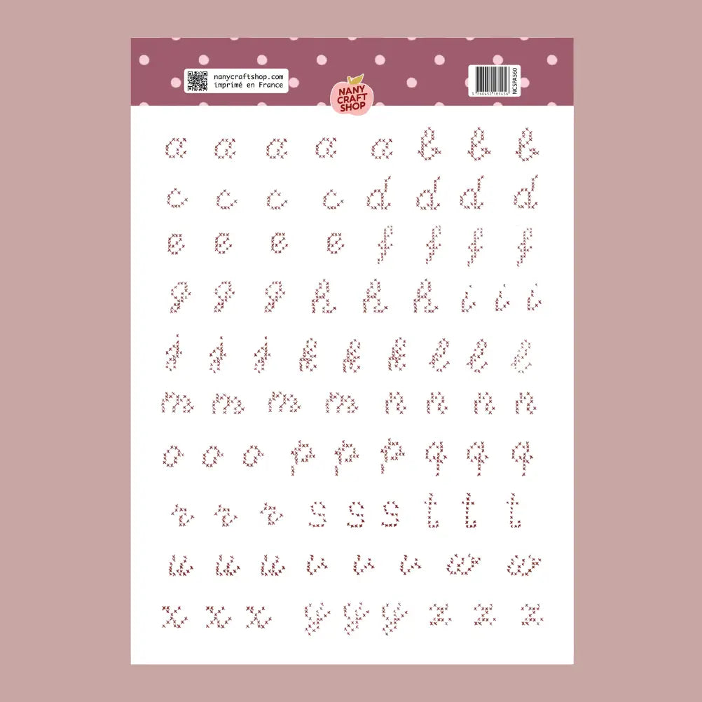 Nany Craft Alphabet Cross Stitch Sticker Sheet