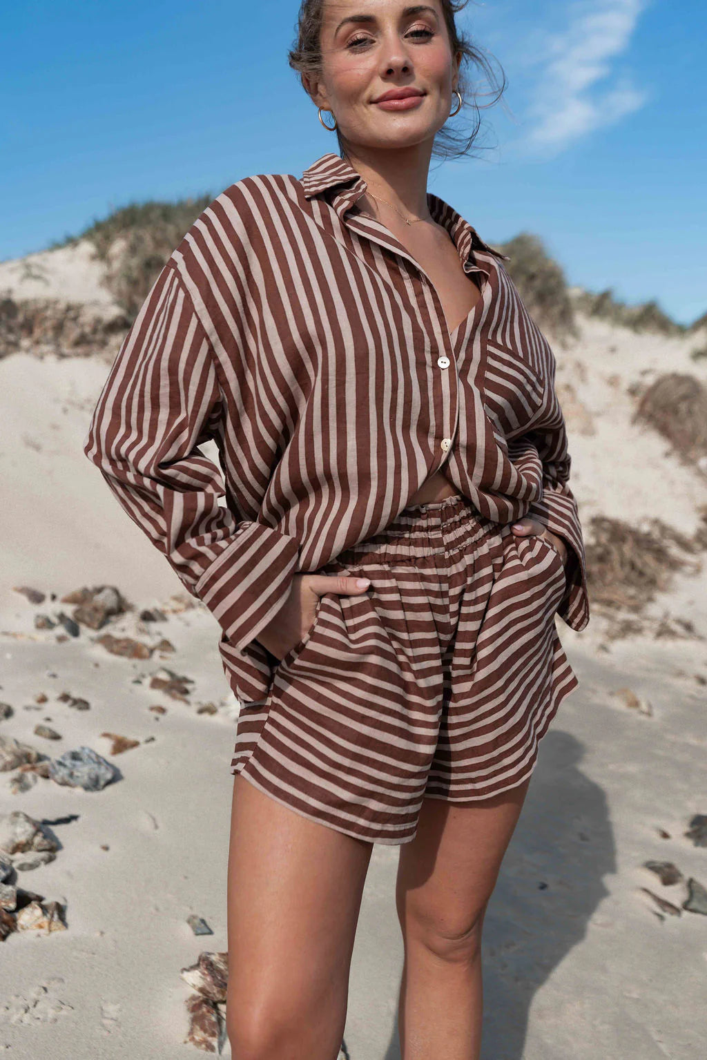 ETTA SHORT | STRIPED CHOC + BROWN