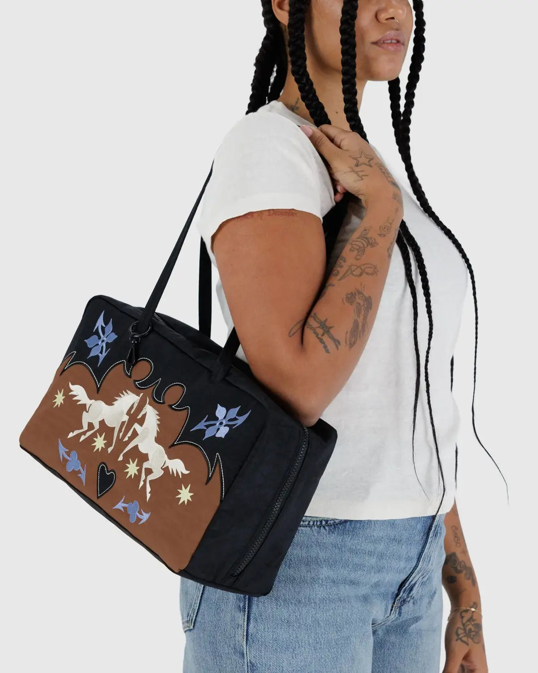MEDIUM NYLON BOWLER BAG |  WESTERN APPLIQUE