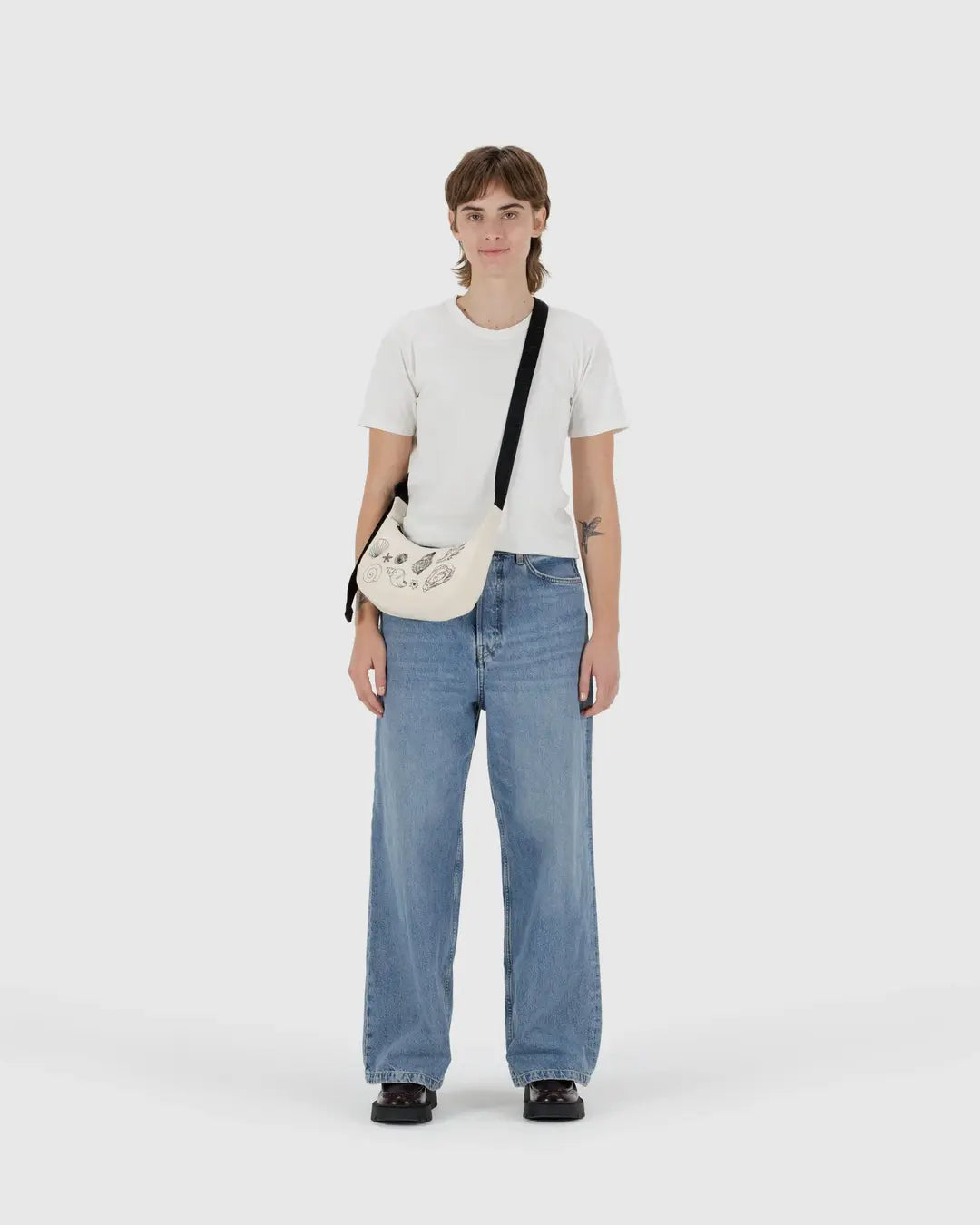 SMALL NYLON CRESCENT BAG | EMBROIDERED SHELLS