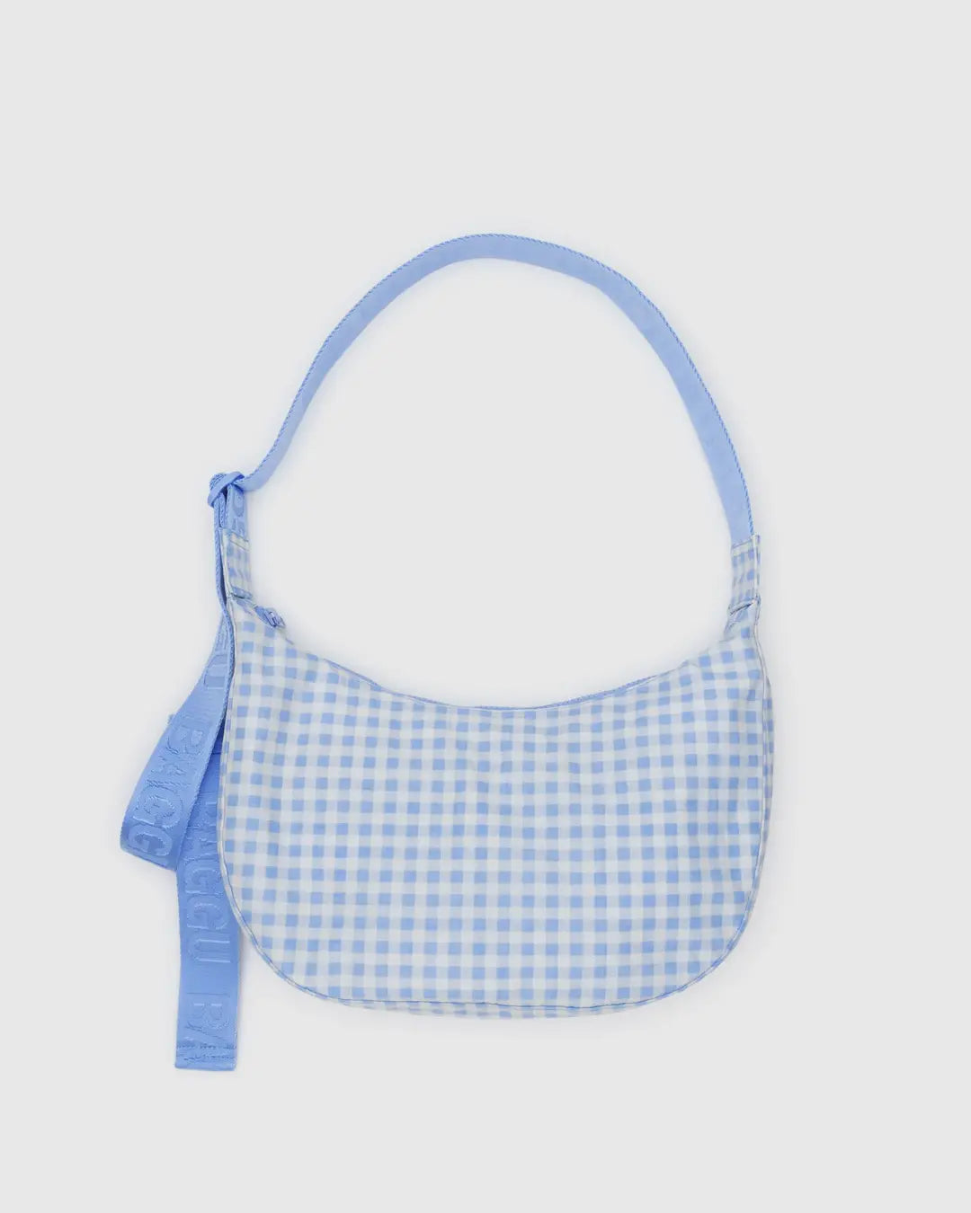 MEDIUM NYLON CRESCENT BAG | LIGHT BLUE GINGHAM