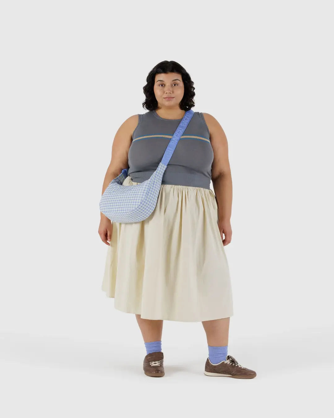 MEDIUM NYLON CRESCENT BAG | LIGHT BLUE GINGHAM