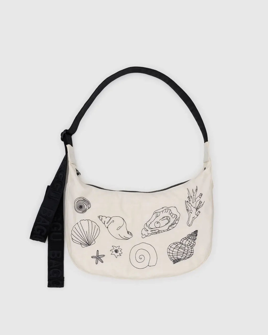 MEDIUM NYLON CRESCENT BAG | EMBROIDERED SHELLS