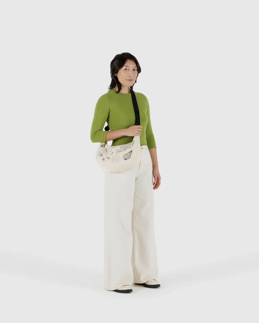 MEDIUM NYLON CRESCENT BAG | EMBROIDERED SHELLS