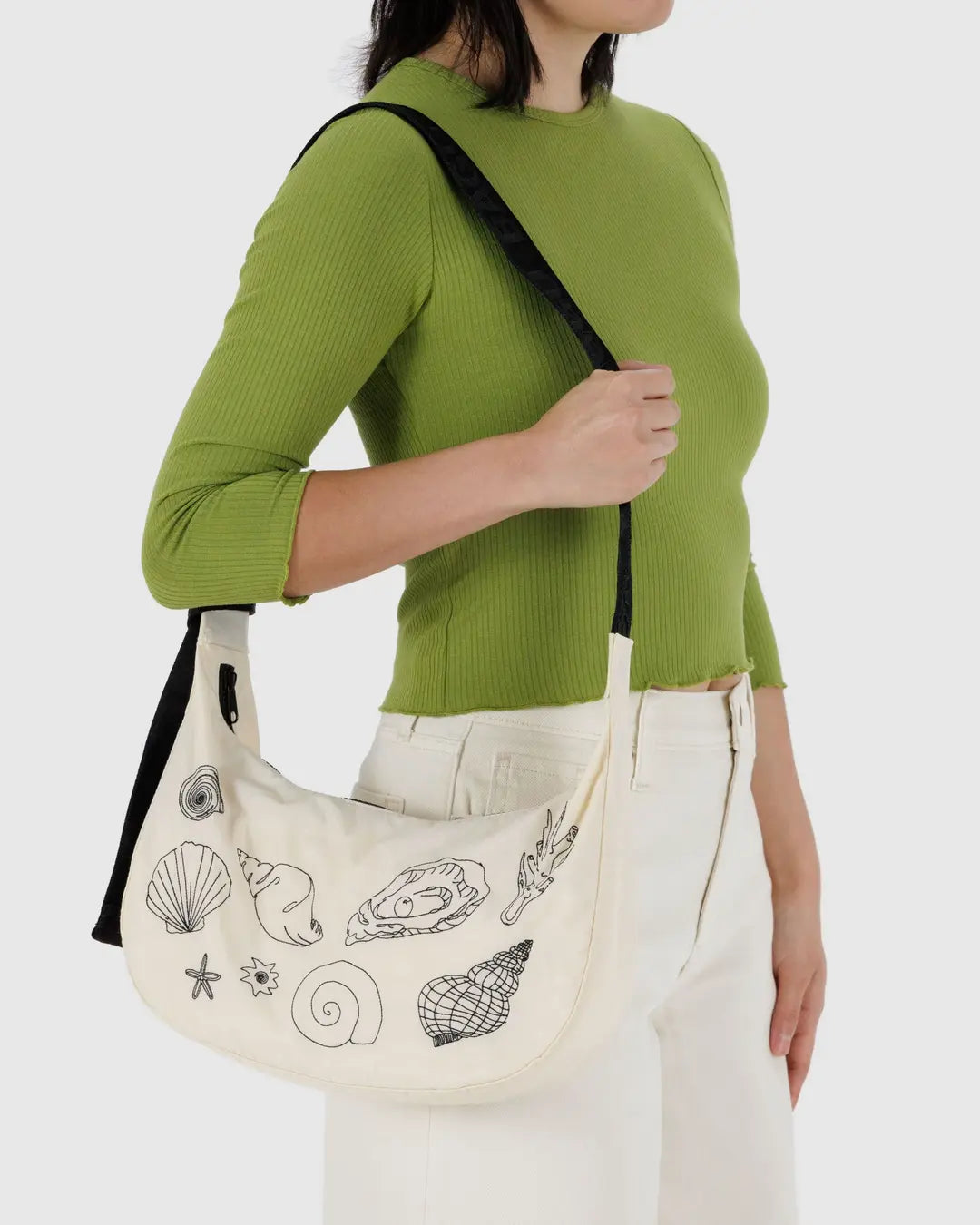 MEDIUM NYLON CRESCENT BAG | EMBROIDERED SHELLS