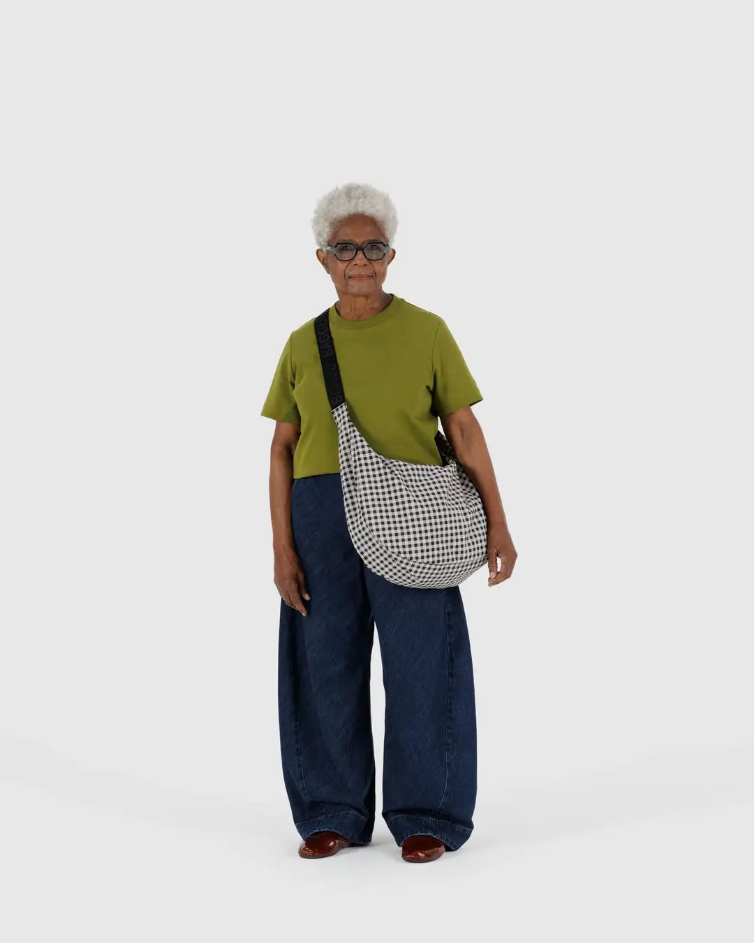 LARGE NYLON CRESCENT BAG | BLACK & WHITE GINGHAM