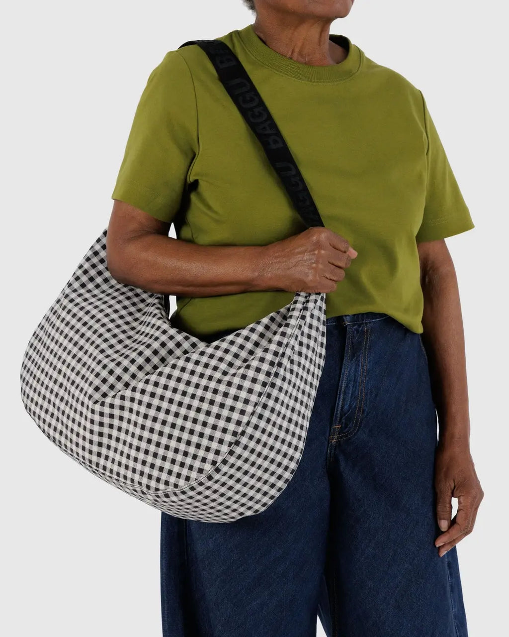LARGE NYLON CRESCENT BAG | BLACK & WHITE GINGHAM