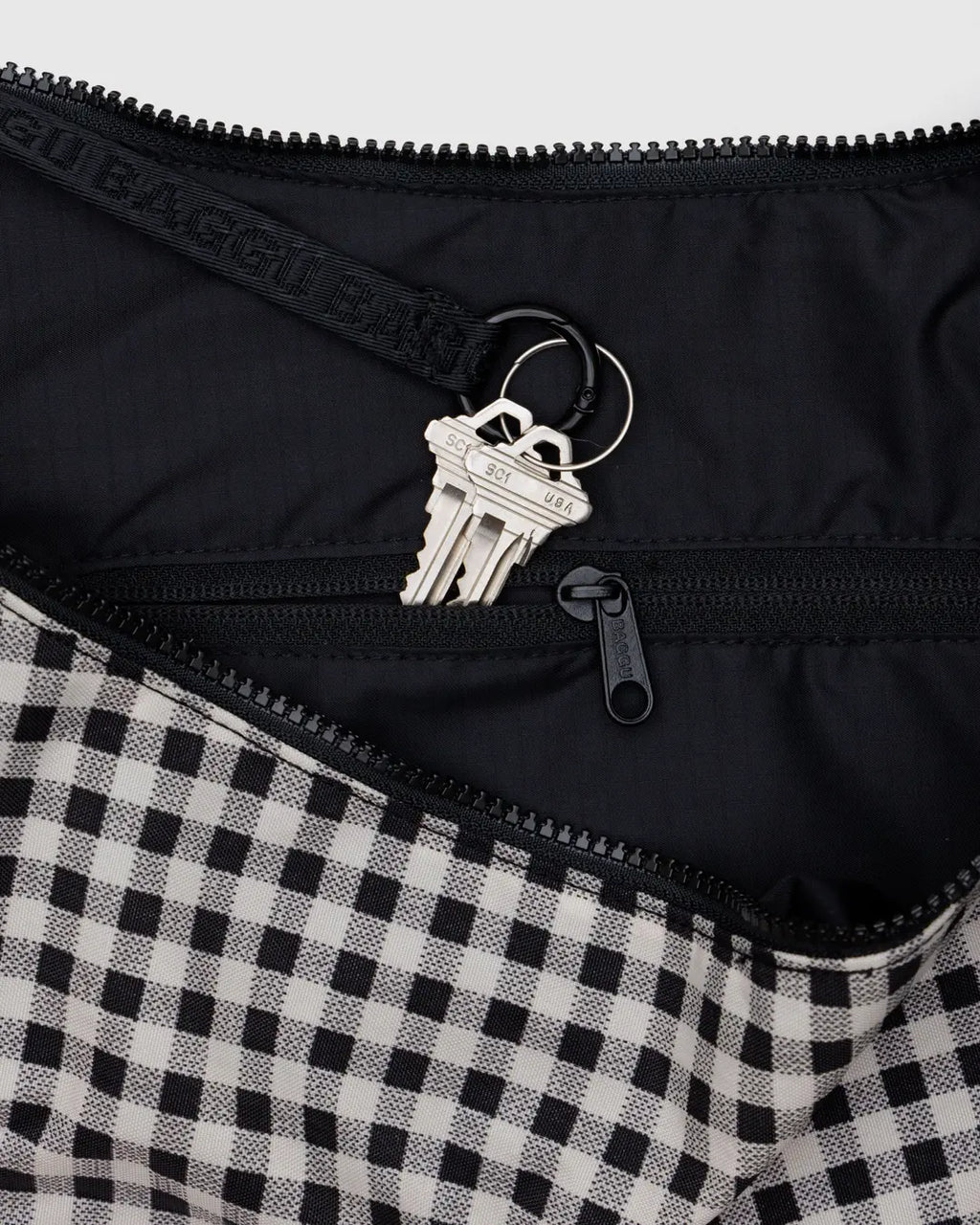 LARGE NYLON CRESCENT BAG | BLACK & WHITE GINGHAM