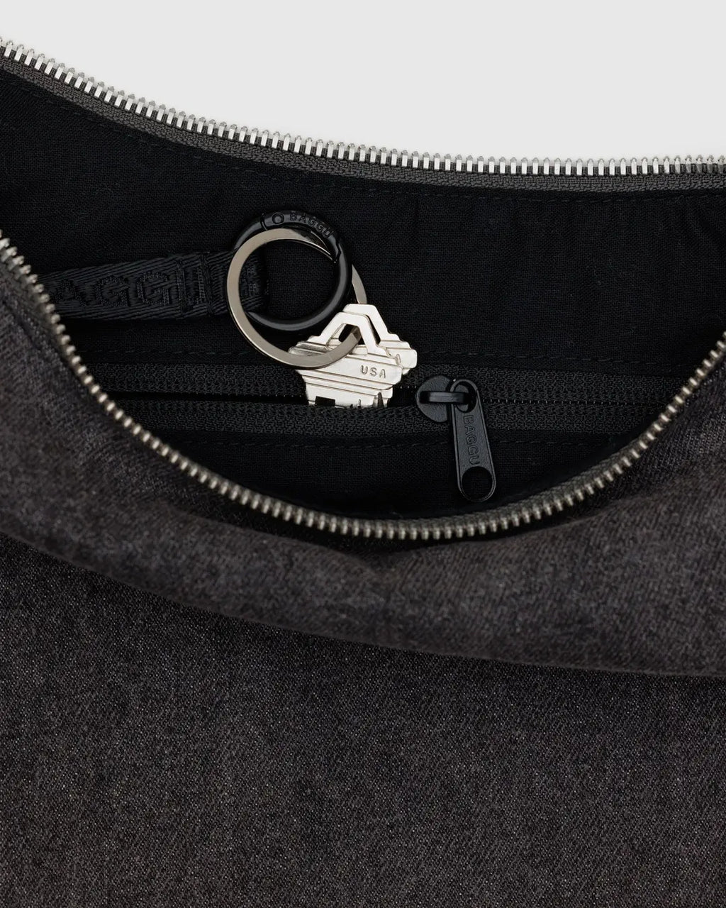 MEDIUM DENIM CRESCENT BAG | WASHED BLACK DENIM