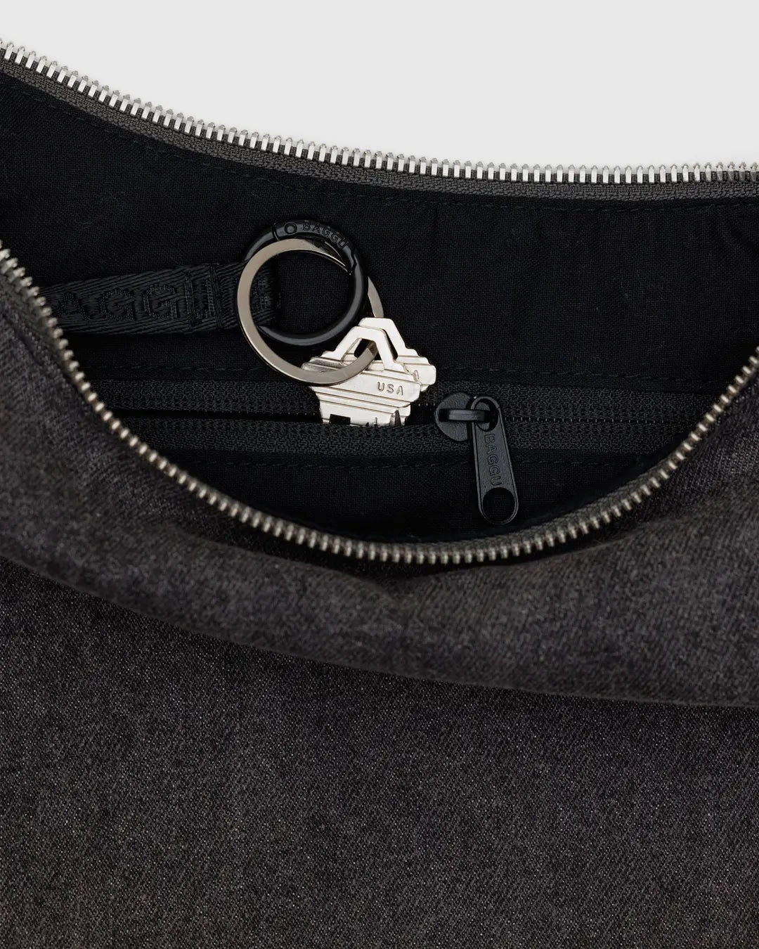 MEDIUM DENIM CRESCENT BAG | WASHED BLACK DENIM