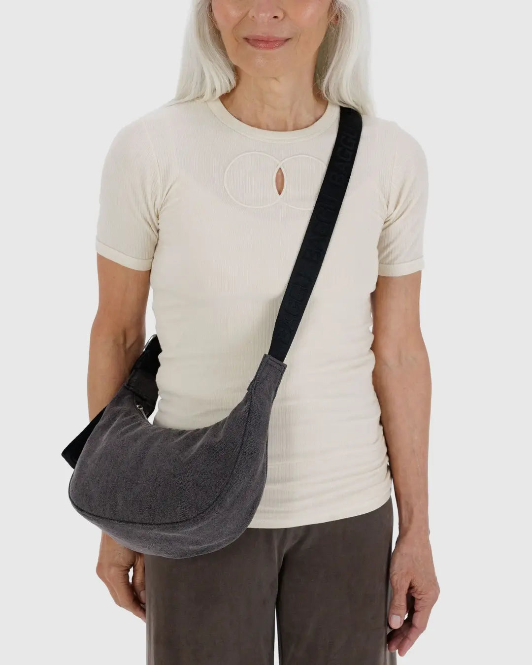 SMALL DENIM CRESCENT BAG | WASHED BLACK DENIM